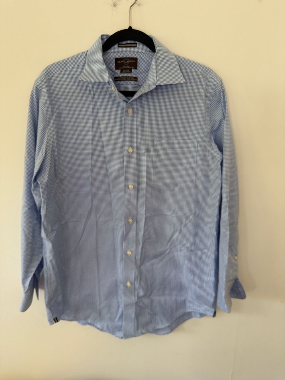 Black Brown 1826 Men's Light Blue Micro-Check Dress Shirt